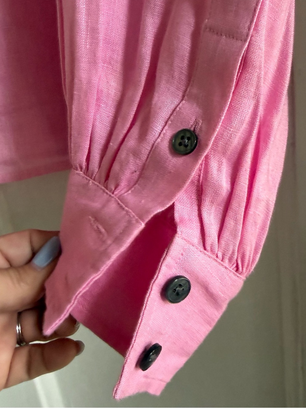 Boden Pink Ruffled Collar Button-Front Top - Picture 3 of 9